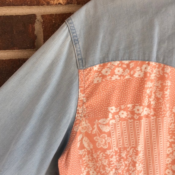 Wrangler RETRO Chambray Denim Button down Western Peach Shirt L - Picture 8 of 9